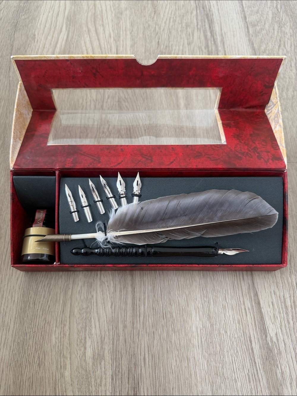 Feather Quill Calligraphy Set in Gray and Black by